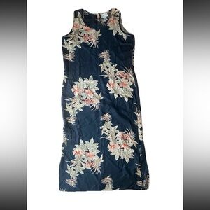 Vintage Visitor Silk Maxi Dress Size M Tropical Print Round Neck Hawaii Resort